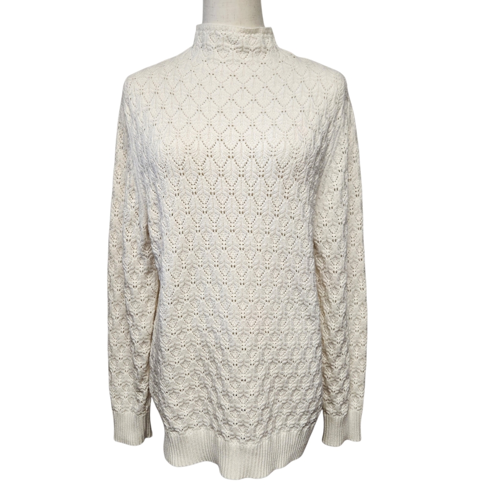 Boston Proper Cream Textured Mock Neck Sweater Elegant Neutral Cozy Chic XL